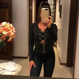 Black Long Sleeve Bodysuit.